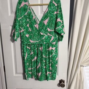 Lilly Pulitzer Green and Pink Leaf Print Romper